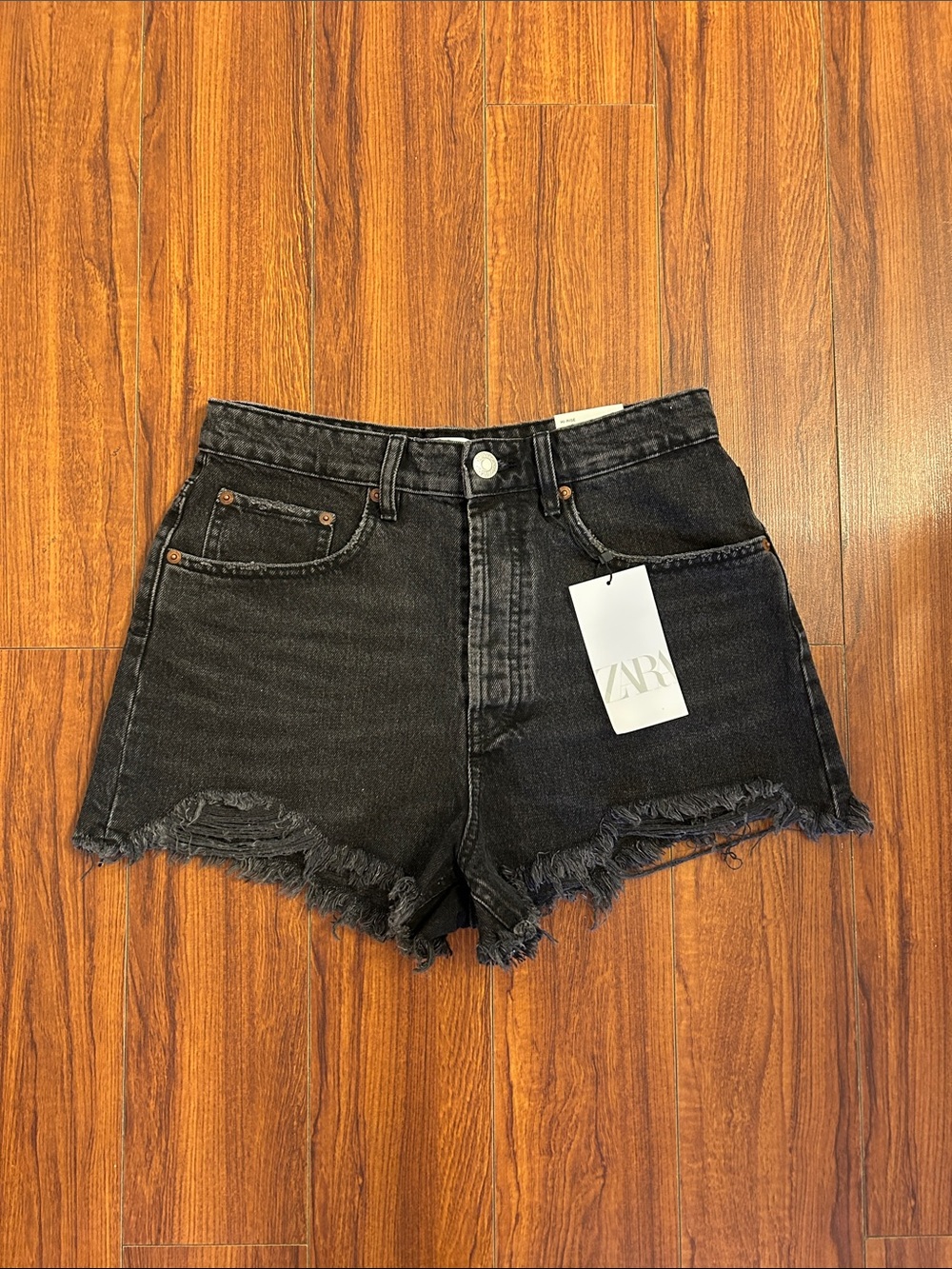 Zara Hi-Rise Black Denim Shorts Women's Size 6
